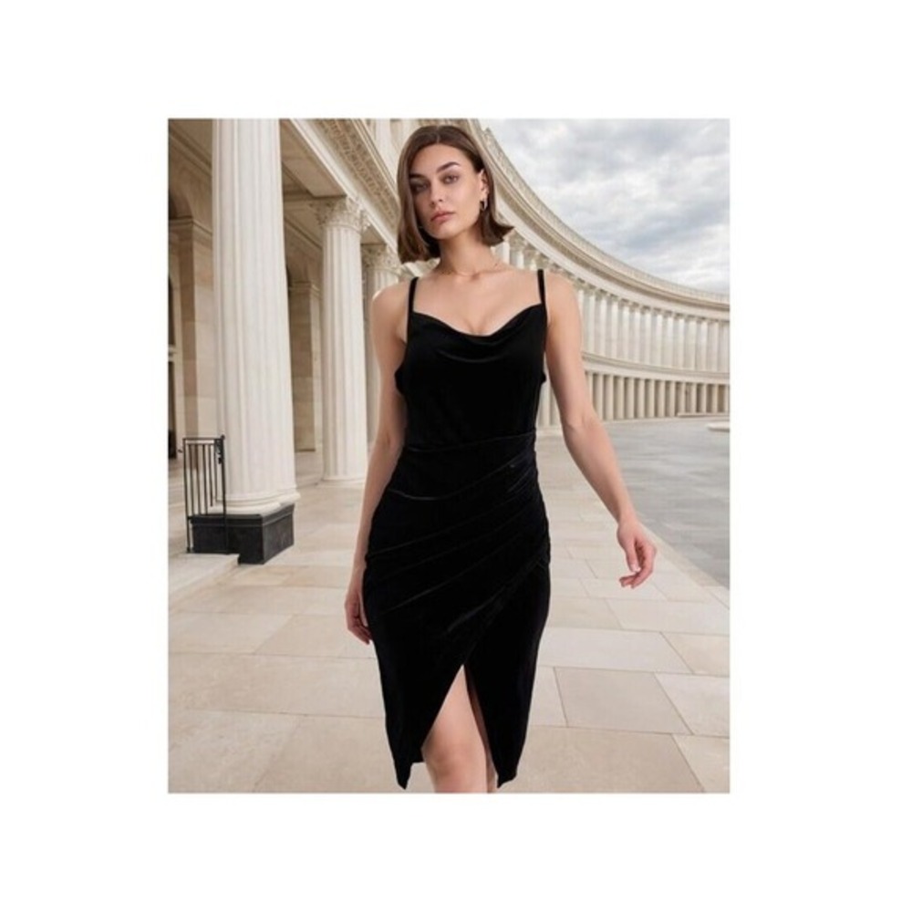 Flamingals Velvet Dress V Neck Spaghetti Strap Bodycon Wedding Birthday Ruched M